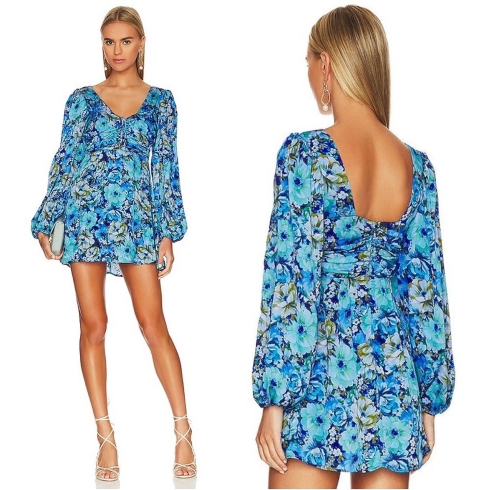 For Love And Lemons Astor Mini Dress Blue Multi NWT Small